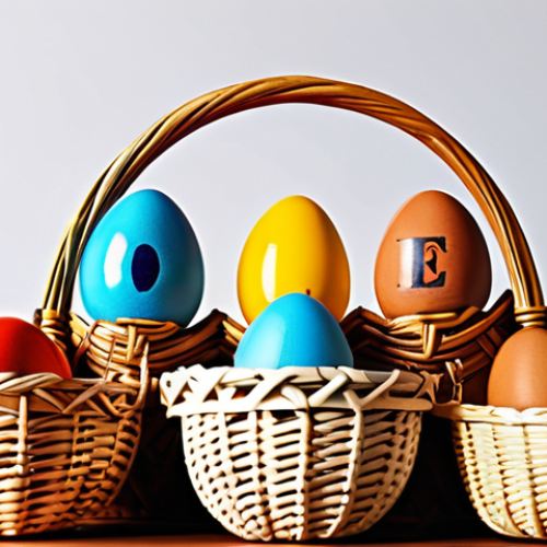 Home 11 **
Prompt: A diverse group of people of various ages and backgrounds are strategically placing different colored eggs (representing different assets) into separate baskets labeled with icons of stocks, bonds, real estate, and commodities. The scene is bright and optimistic, emphasizing smart diversification and risk reduction in investment. A shield icon hovers protectively above the baskets.
**